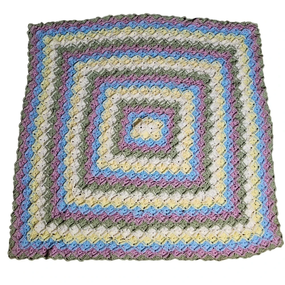 Afghan Handmade Crochet Square Pattern Multicolor Throw Blanket 47